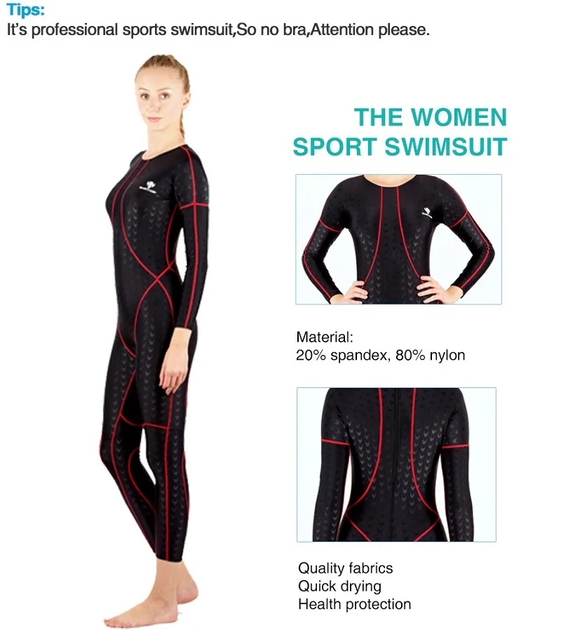 Women\'s Sharkskin Waterproof Competitive Swimsuit Upf 50+ Sun Protection Long Sleeve Swimwear For Swimming, Diving Surfing