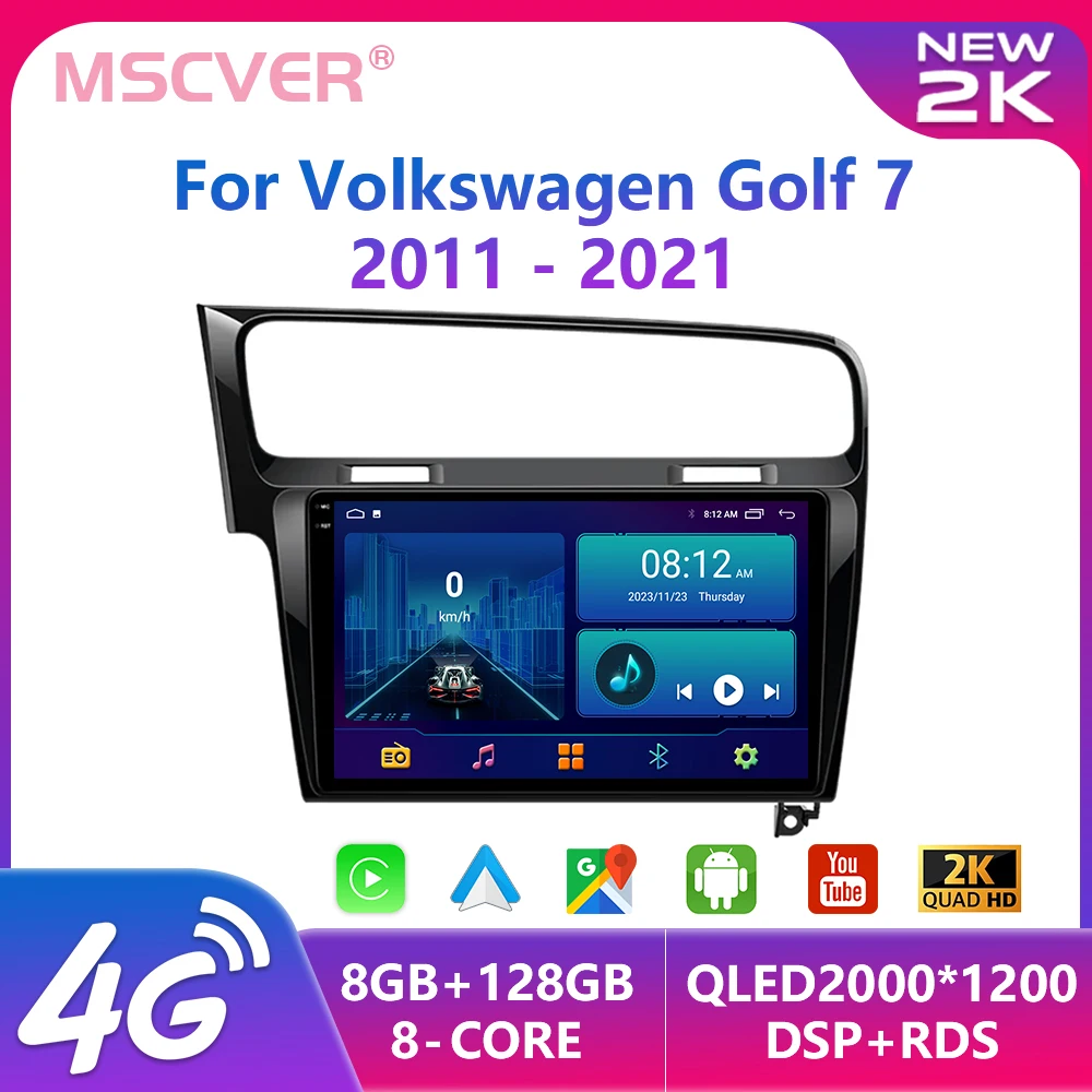 

For Volkswagen VW Golf 7 MK7 GTI 2011-2021 Android 14 Car Radio Multimedia Video Player GPS Wireless Carplay Navigation 4G 2 Din