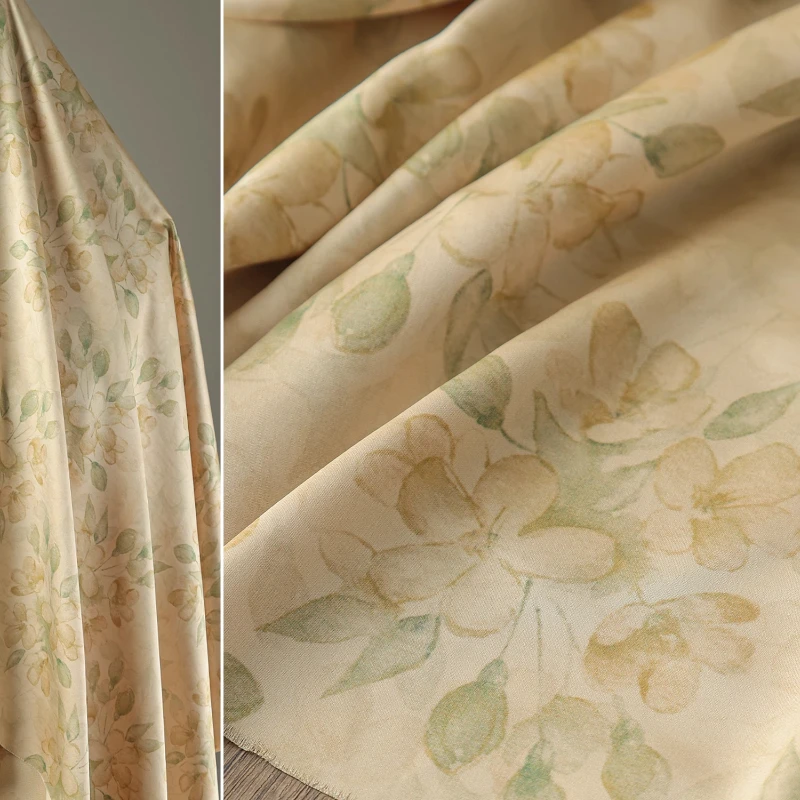 

Printed Fabric Retro Chinese Style Apricot Colored for Diy Sewing Skirt Clothing Designer Fabrics Cloth By The Meter