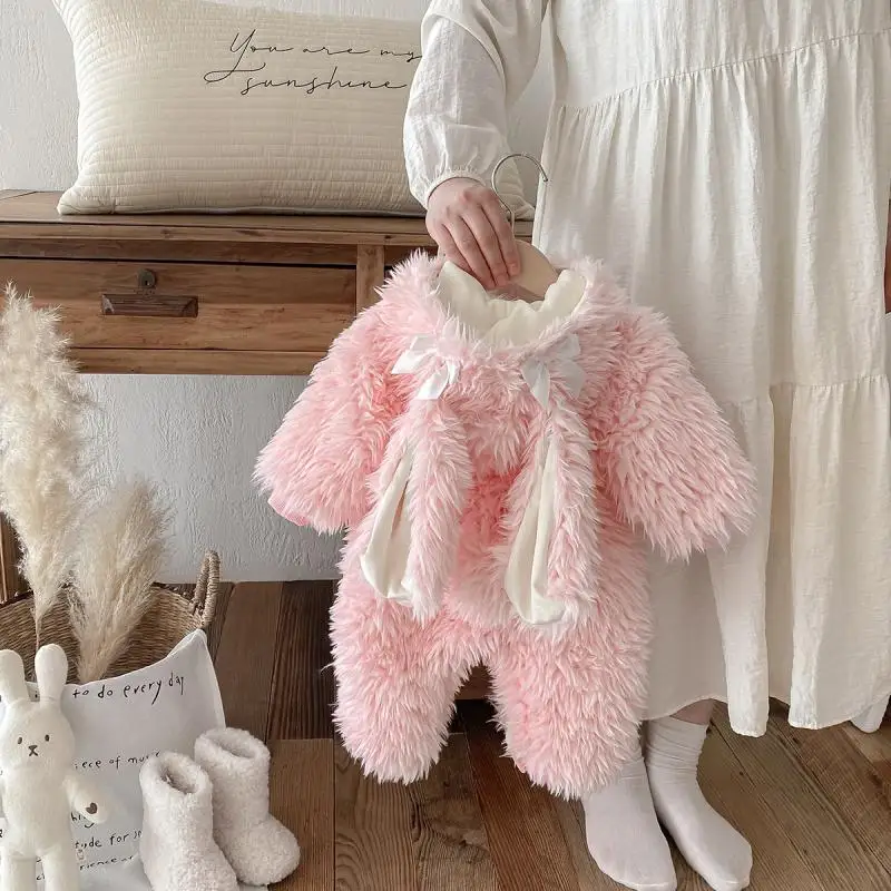 Cekcya ฤดูหนาวเด็กอบอุ่นการ์ตูนกระต่าย Hooded Romper ทารกหญิงหนา Coat Jumpsuit ทารกแรกเกิดเสื้อผ้านุ่มชุดนอน Overalls