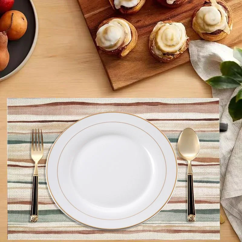VIKAMA Pink & Brown Plaid Linen Placemats Set of 6, Non-Slip Washable Heat Resistant Kitchen Table Mats