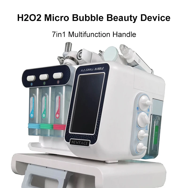 

Latest 7in1 H2O2 Micro Bubble Beauty Device Aqua Facial Machine High Frequency Cold Hammer RF Oxygen Spray Gun Equipment Handle
