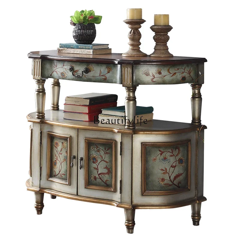 

PJ-*Xuanguantai light luxury solid wood retro decorative cabinet wall side cabinet partition cabinet European style