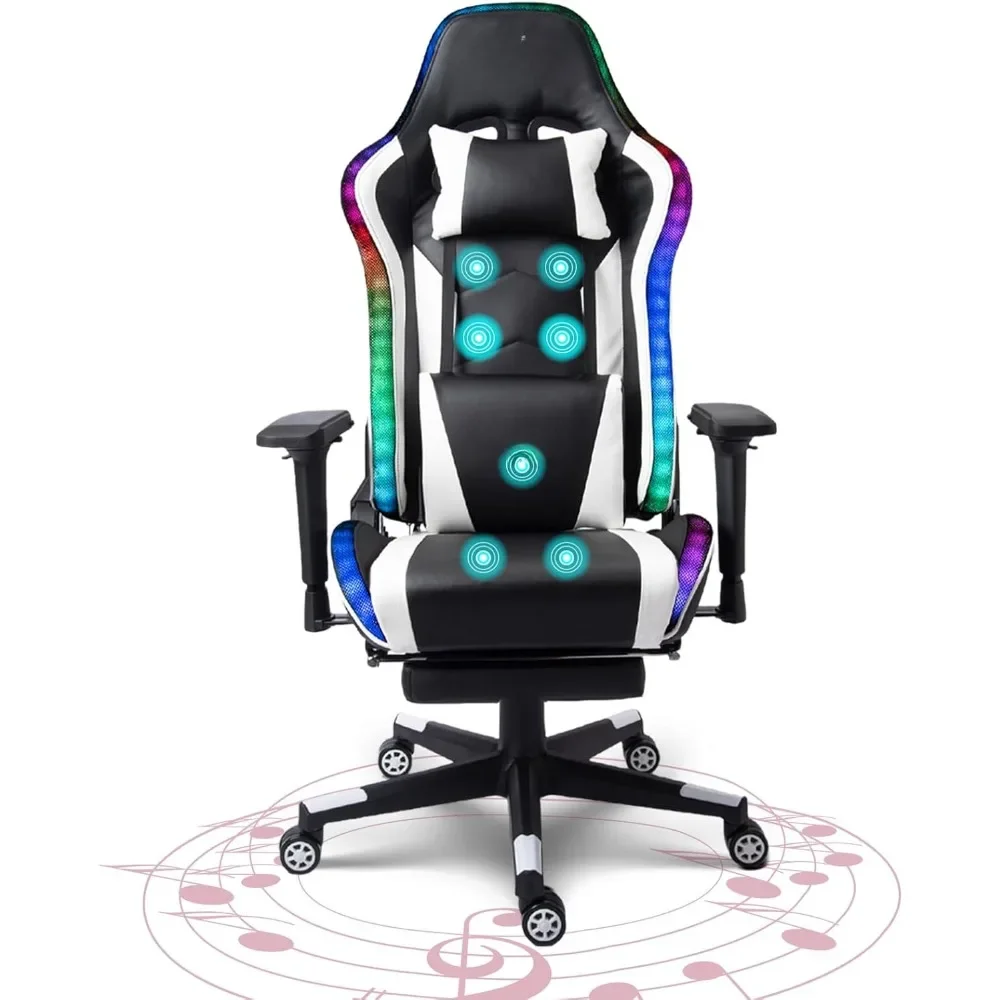 

RGB Gamer Chair with Massage Function, Computer Chair with Headrest & Lumbar, Speakers, Ergonomic, Computer Chair