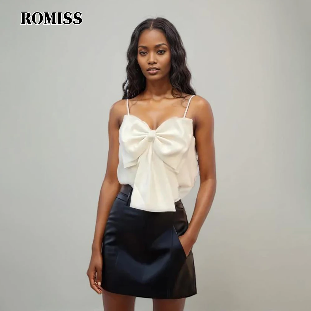 ROMISS Solid Patchwork Bowknot Sexy Tank Tops For Women Square Collar Sleeveless Backless Temperament Short Vests Female Fashion