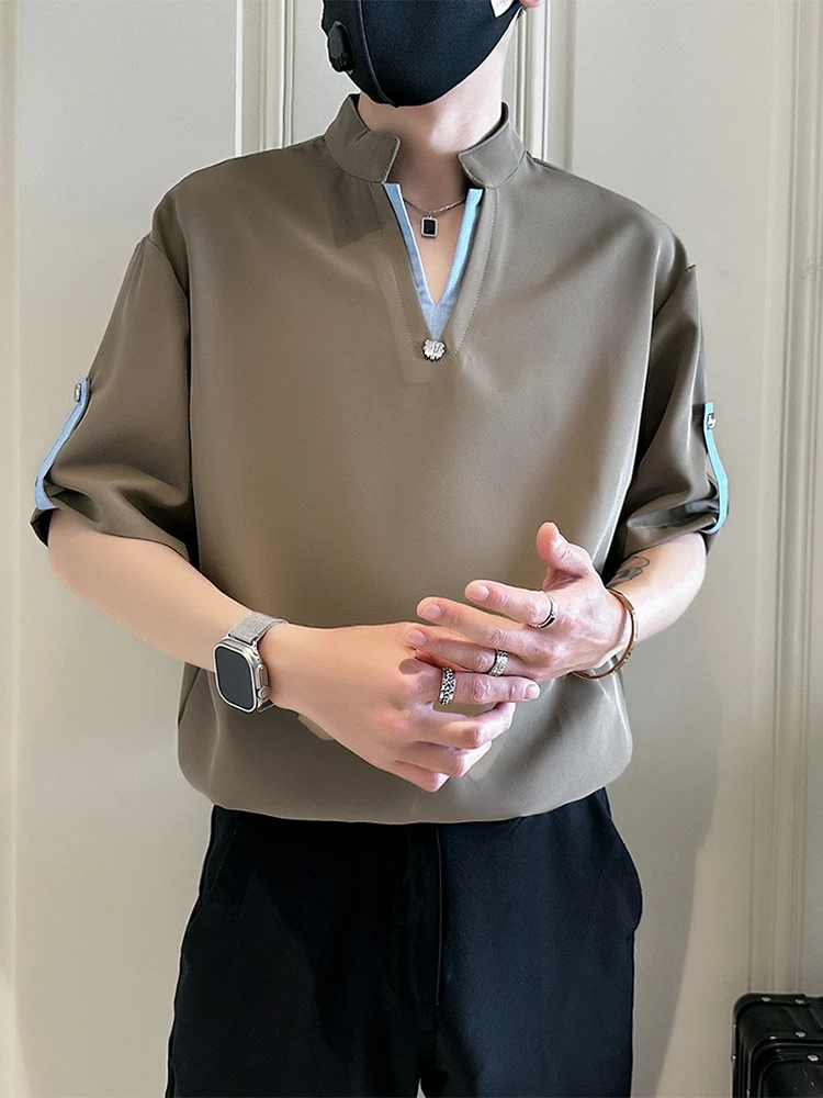 

Men's Summer Qui Dry Ice Silk irt Thin ort Sve Loose Fit Breathable Lightweight Casual Top Small Patterned Collar