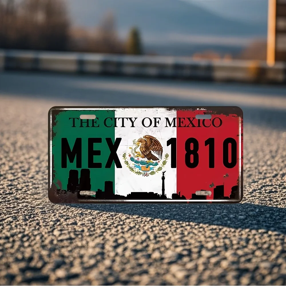 Letrero decorativo de metal "Mexico City", diseño rústico con bandera mexicana y paisaje urbano, para garaje o decoración del hogar, Wa