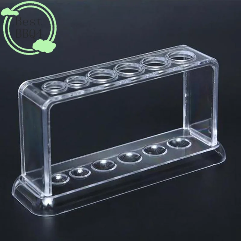 (BBQ4)1pc Transparent Plastic Clear Test Tube Rack 6 Holes Stand Lab Test Tube Stand Shelf 16.7*8*3cm