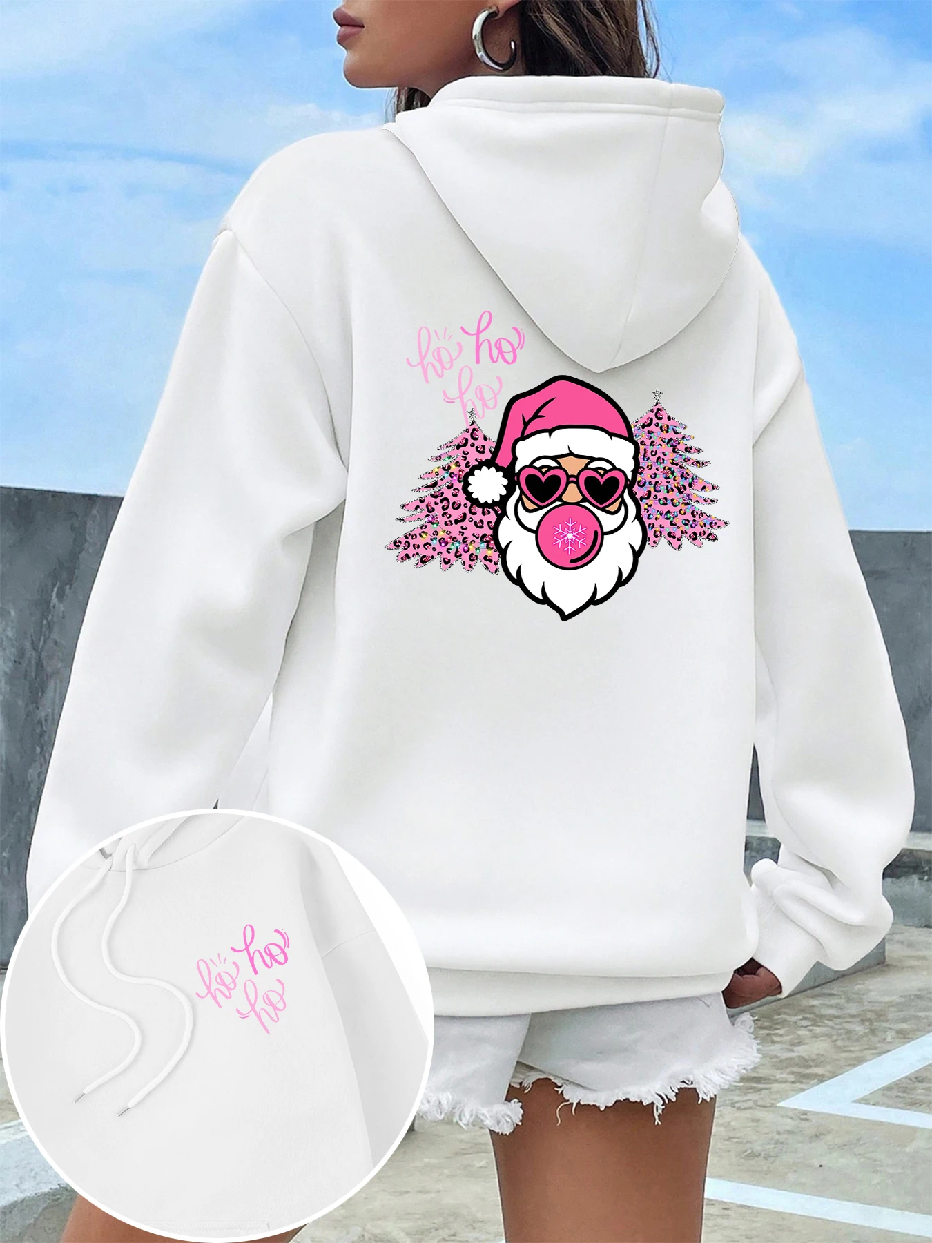 عيد ميلاد سعيد شجرة سانتا كلوز طباعة الإناث هوديي لينة كل مباراة أعلى Crewneck الملابس المعتاد بلوزات الأساسية غير رسمية