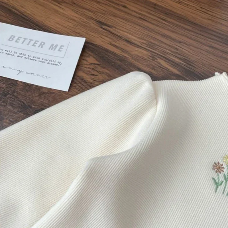 Warmer, dicker Pullover für Mädchen 1-6 Jahre, Plüsch-Oberteil mit halbem Stehkragen, Herbst-Winter-Mädchen-Strick-T-Shirt mit Stickerei – Detail 7