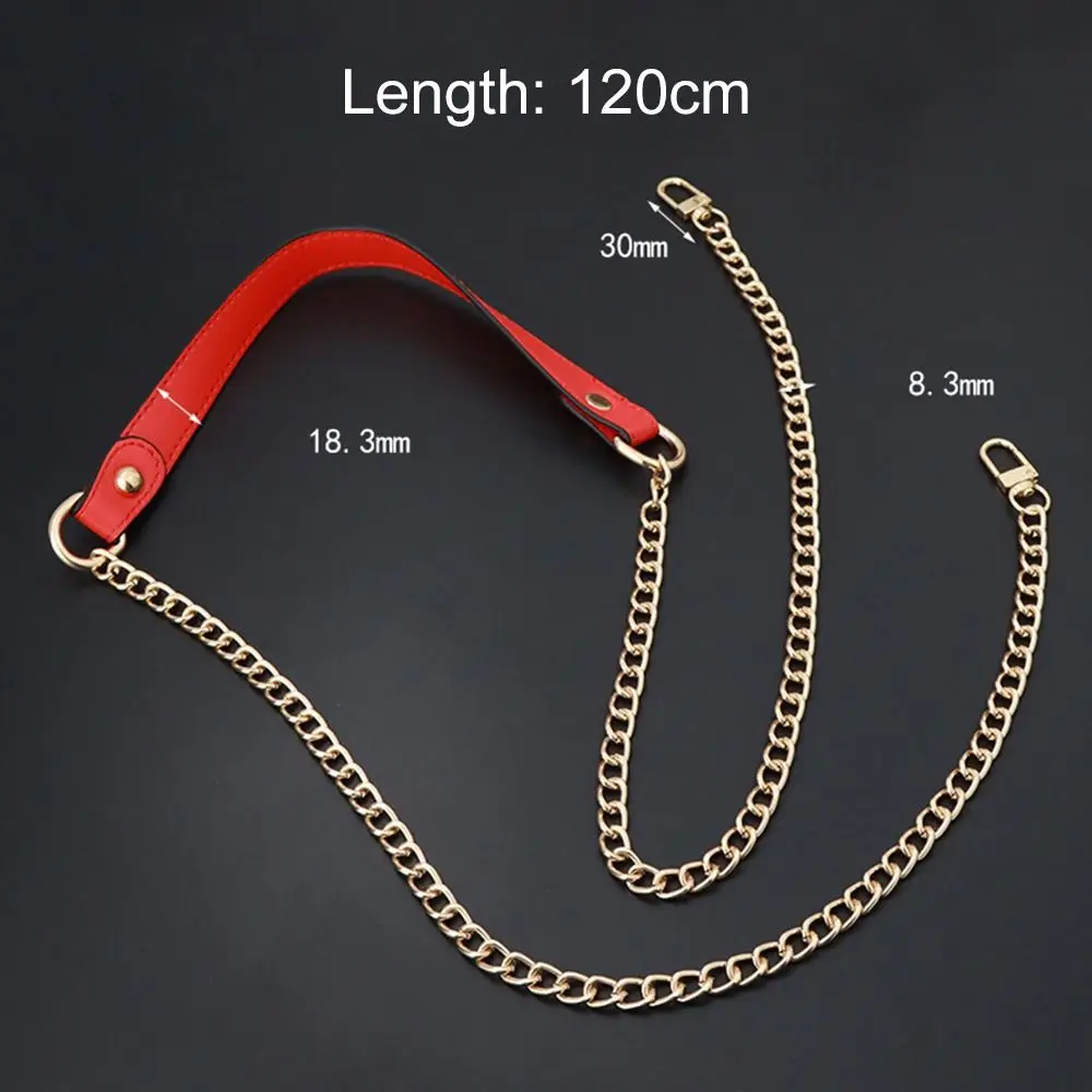 DIY 120cm Replacement Shoulder Crossbody Bag Strap Black PU Leather Handle with Metal Chains