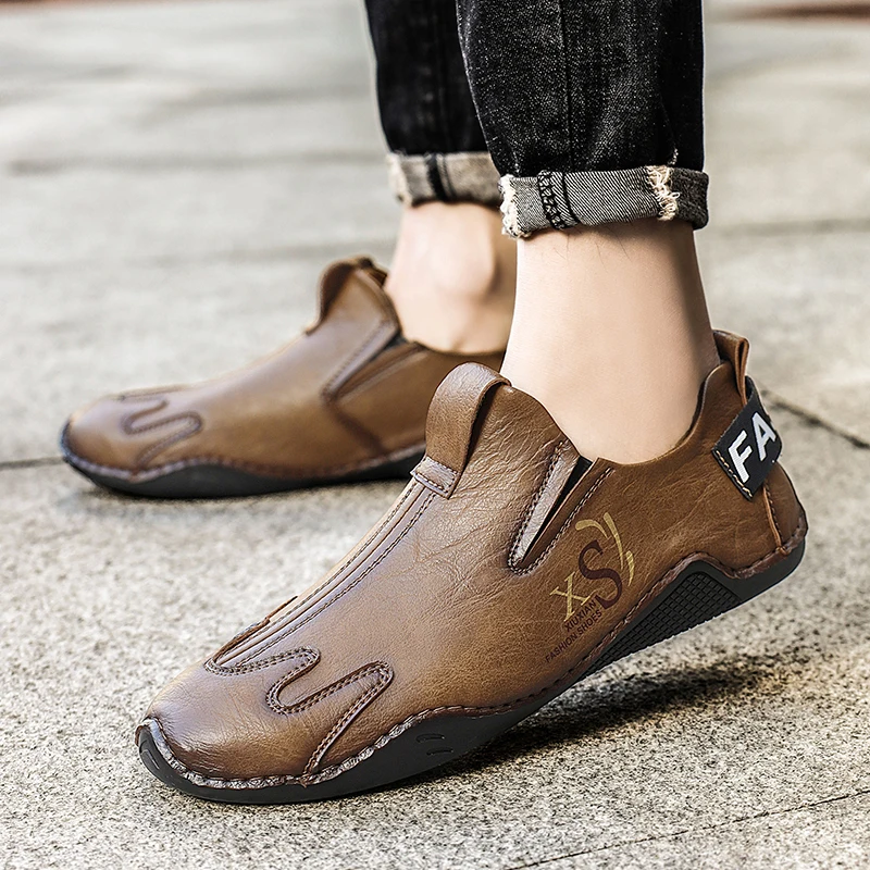 

Mens Leather Moccasins Non Slip Walking Flats Breathable Outdoor Slip on Casual Shoes Male Work Office Driving Loafers