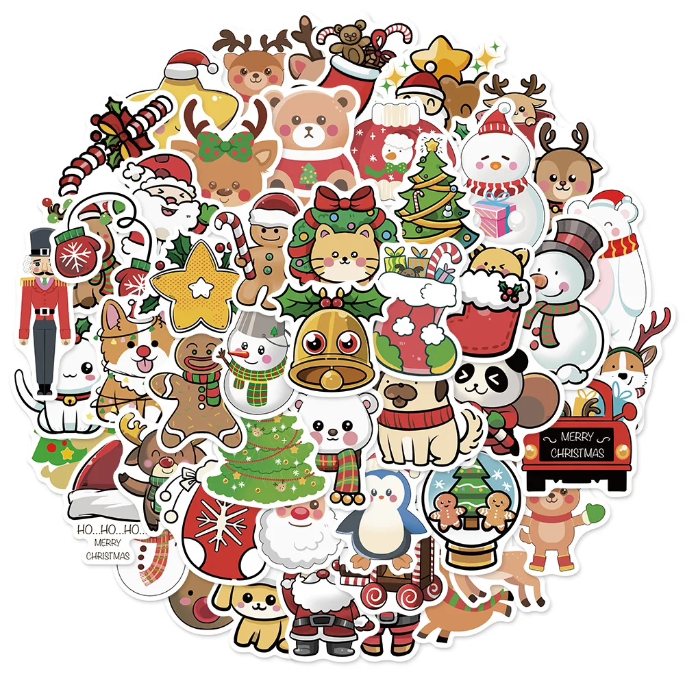 50PCS Christmas Cartoon Stickers Santa Claus Fun Stickers DIY Handmade Materials Phone Case Laptop Luggage Bottle Stickers