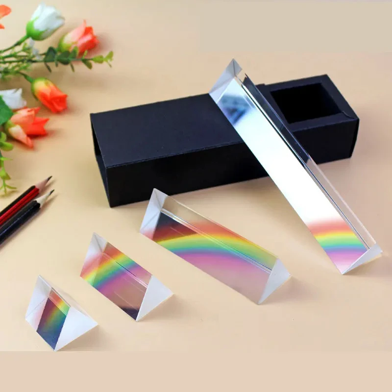25x25x80mm Triangular Prism BK7 Optical Prisms Glass Physics Teaching Refracted Light Spectrum Rainbow Children Students Present