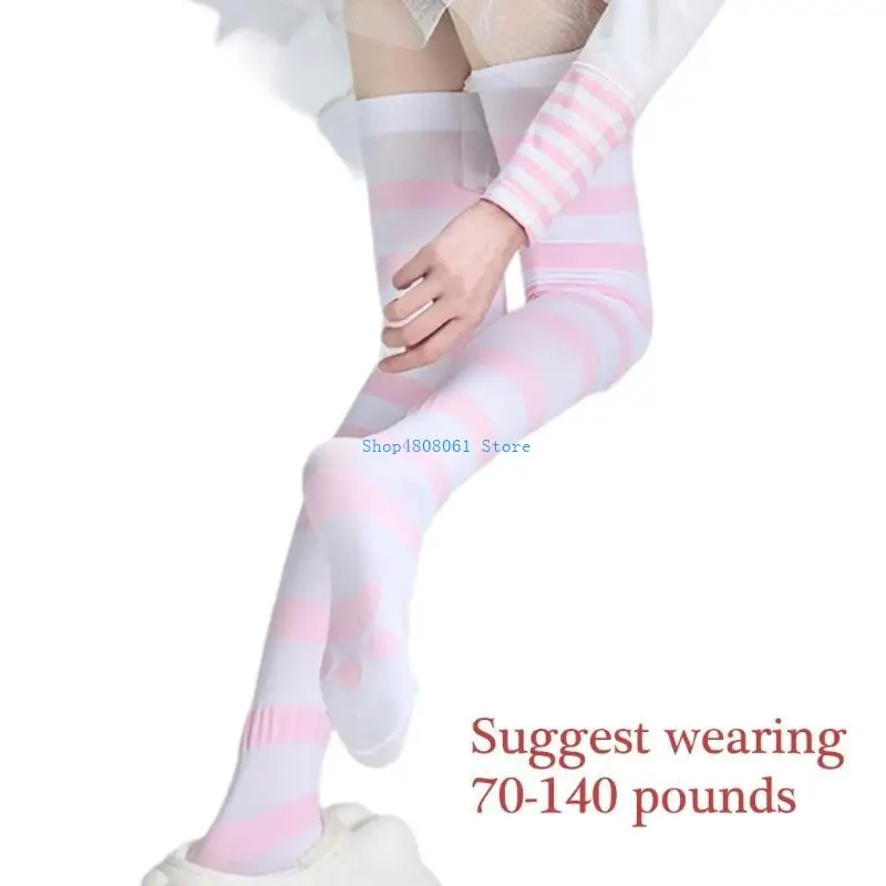 T3LC النساء انمي ياباني القطط مخلب طباعة الفخذ العليا جوارب Catsuit مخطط فوق الركبة الجوارب الطويلة تأثيري حلي الجوارب #6