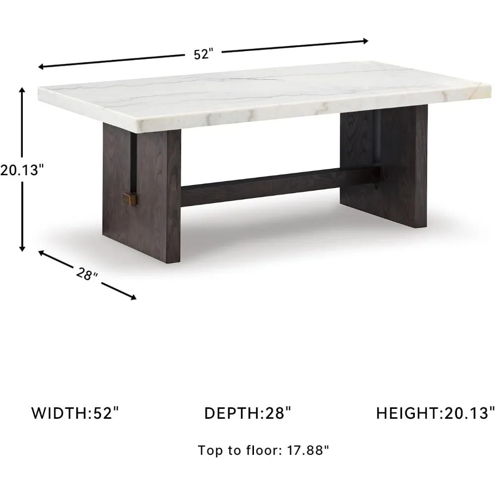 Ashley Burkhaus Signature Mesa de centro retangular tradicional com tampo de mármore em acabamento marrom escuro e branco