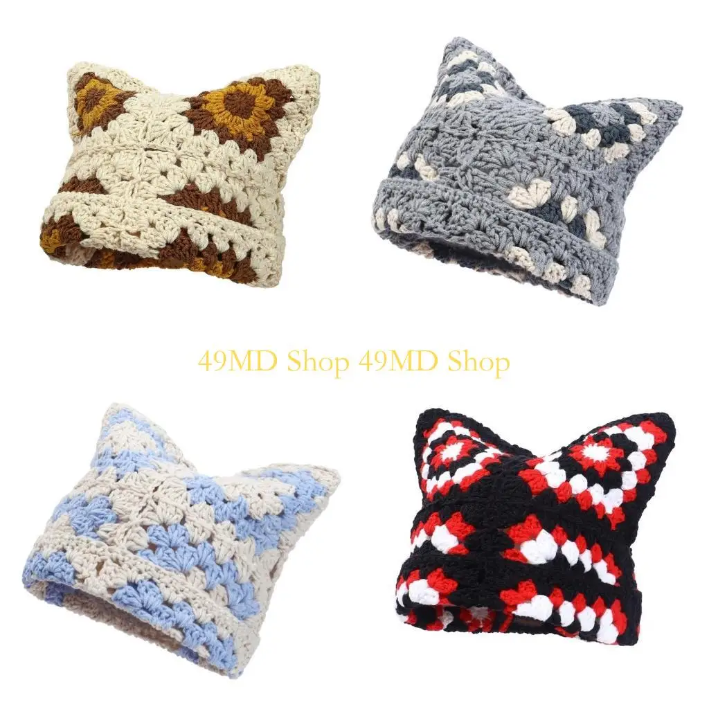 

49MD Unique Knit Hat Cosplay Crocheted Hat Pullover Streetwear Photo Props