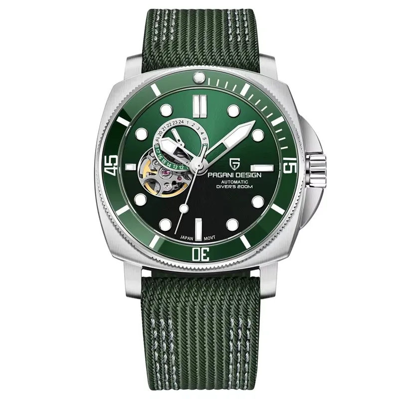 Pagani designed NH39 men's automatic mechanical watch sapphire stainless steel sports skeleton waterproof fashion men's watch.