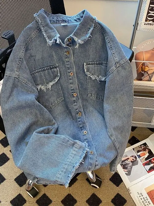 

plus Size Fce Lined Thiened Denim irt Coat Women Loose Design Trendy Top Long Sve Button up Warm Casual Outerwear