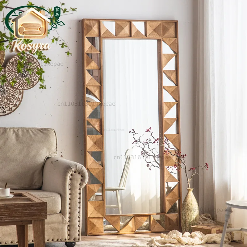 wabi-sabi prism creative floor mirror, American retro mirror clothing store fitting mirror, bed and breakfast bedroom full-body