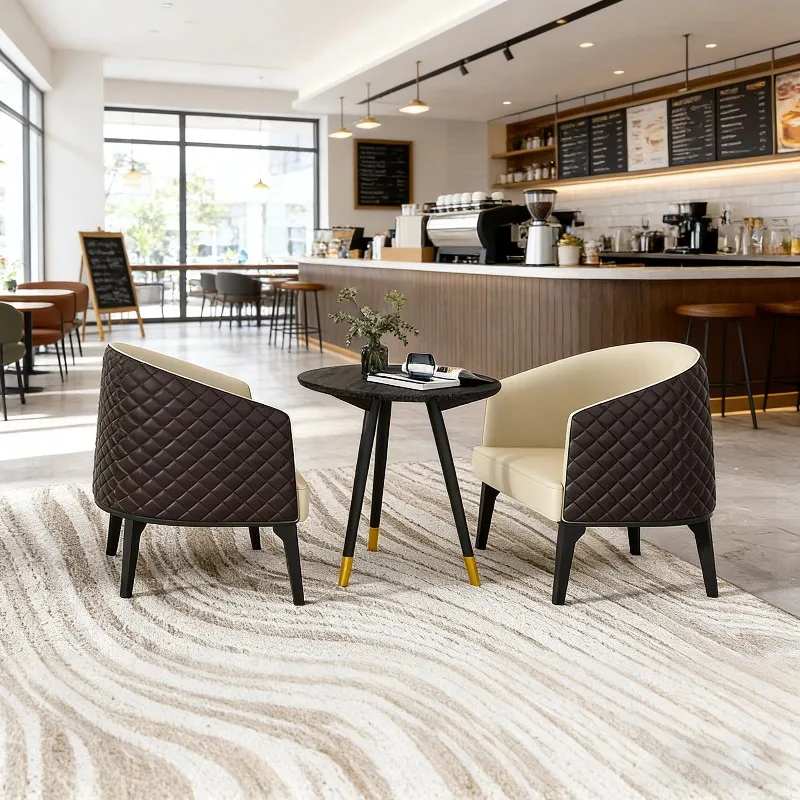 Commercial Modern Coffee Shop Table and Chairs Set Metal Frame Fabric Upholstered Bistro Cafe Furniture Hotel Restaurant Project