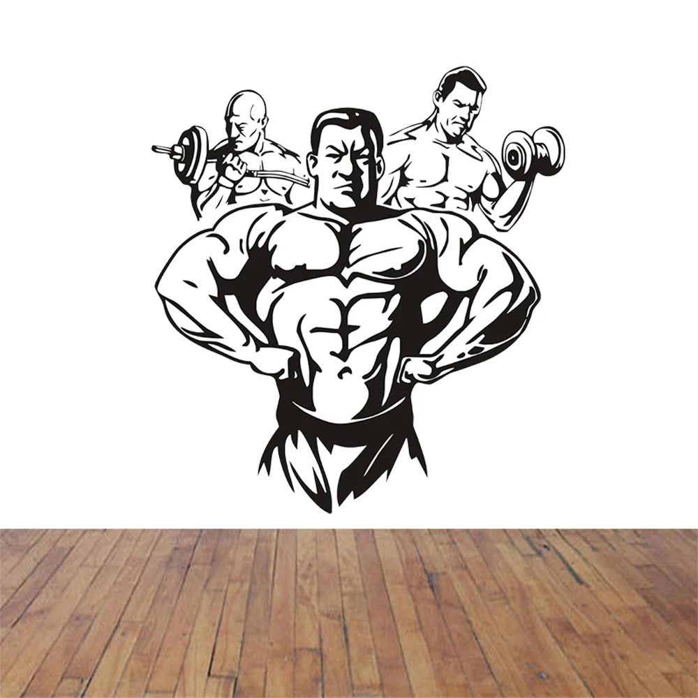 Fitness Gym Wall Decal Sport Muscle Man Dumbbell Barbell Bodybuilder Art Wall Sticker Fitness Centre Bedroom Home Decoration