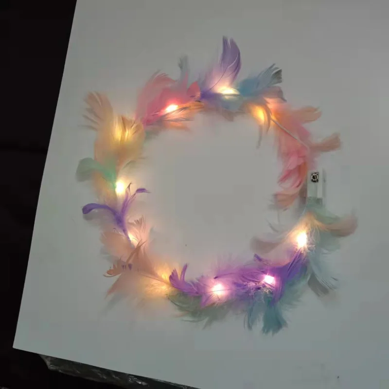 Adjustable Girl Glow Headband with LED Light Feather Wreath Crown Hairband for Wedding Birthday Glow Party Hair Accessories