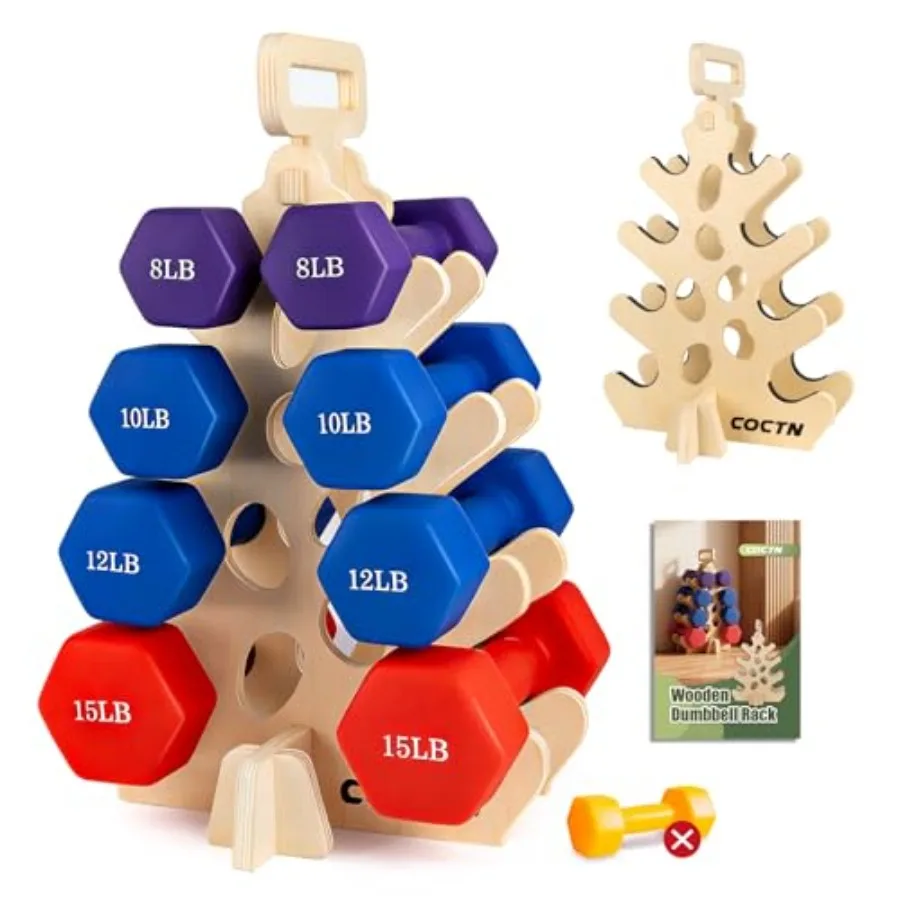 

Dumbbell Rack Stand Only Wooden 4-Tier Small Weight Holders for 5-15lbs Free Weights and Women Compact A-Frame Hand Weight Rack