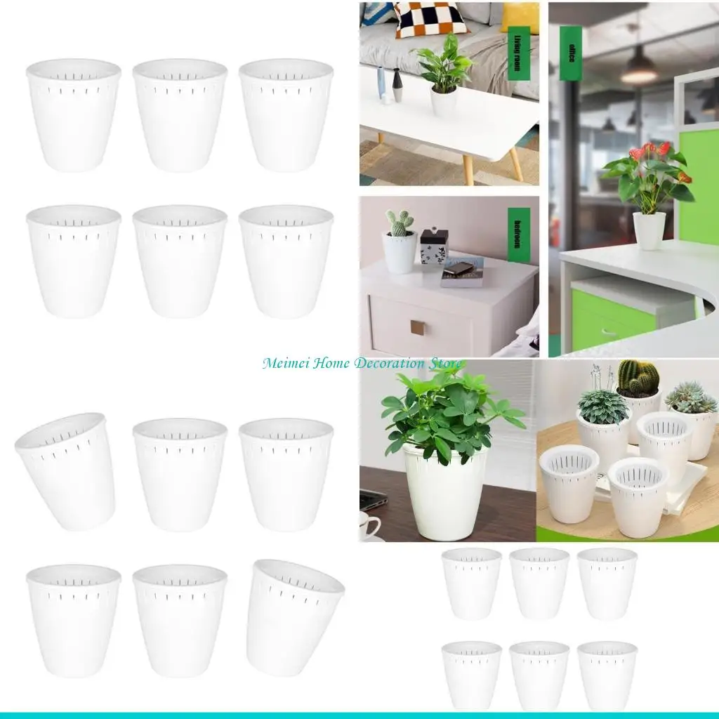 H7BF Set of 6 Plant Pots Featuring Auto Irrigation For Balcony Or Living Room Automatic Watering