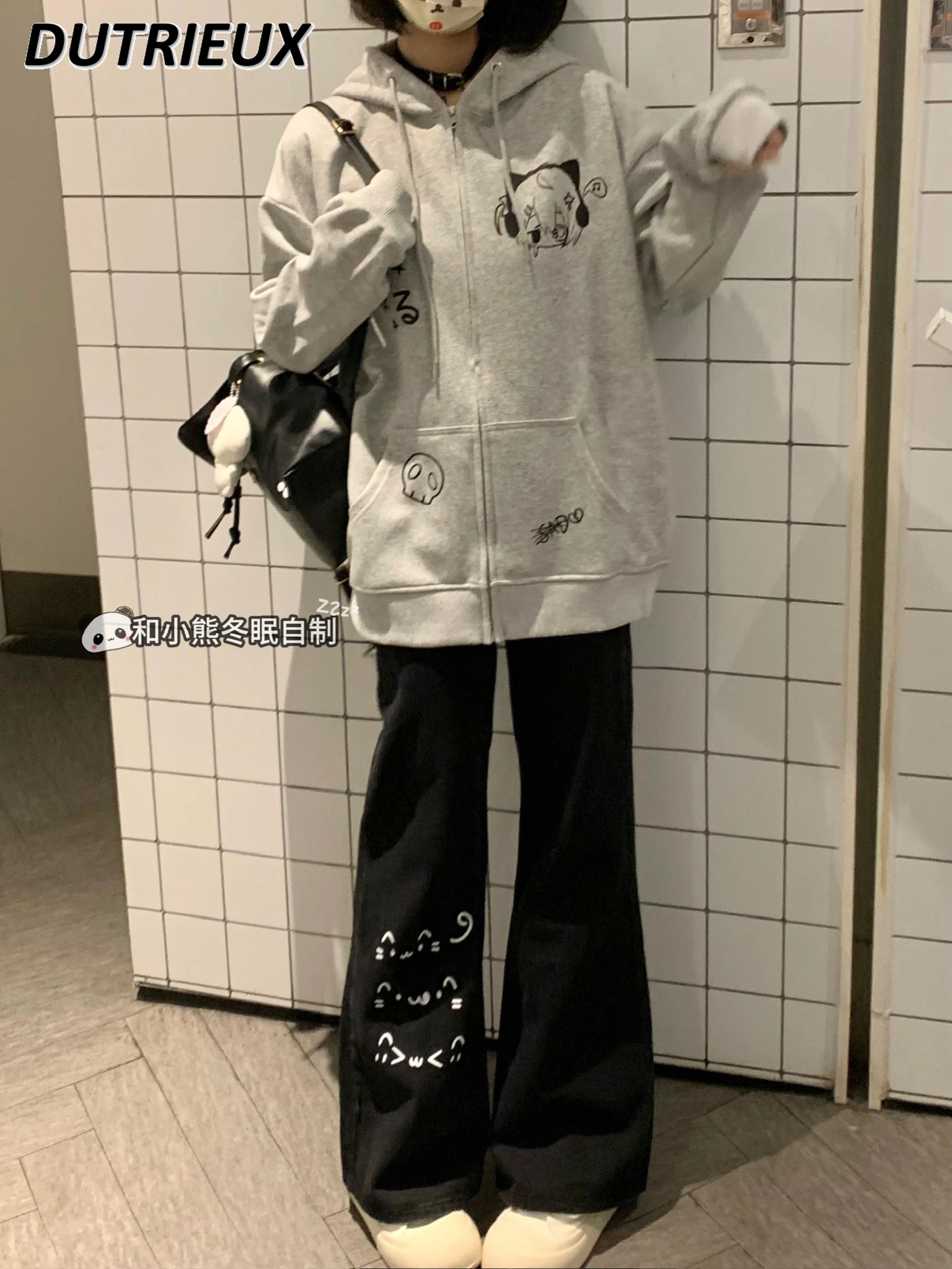 Moda estilo japonês bonito senhora moletom com capuz primavera outono casacos femininos novo doce versátil casual solto casaco femme