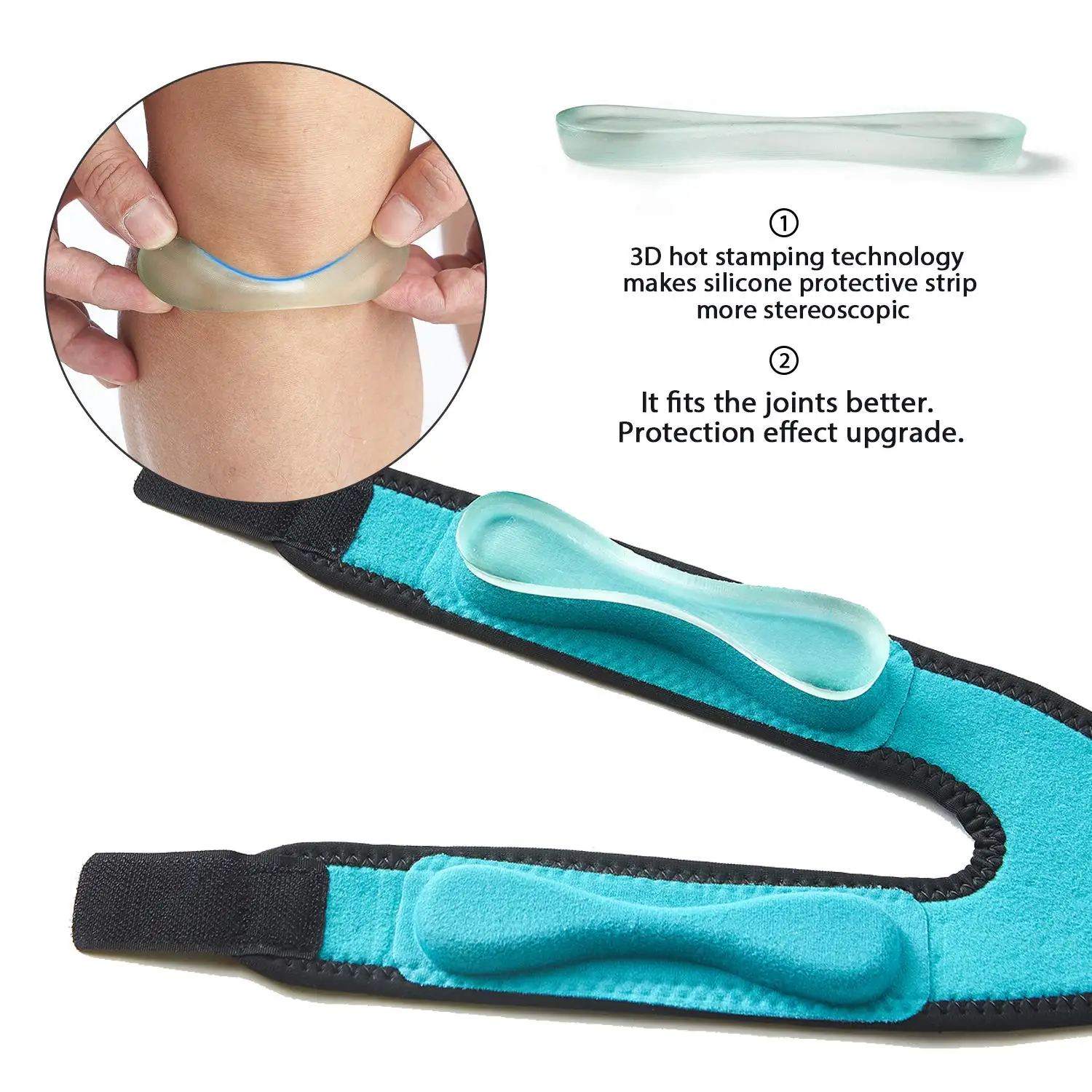 Patella Knee Strap, Adjustable Patella Knee Brace Support with 3D Silicone Insert for Joint Pain Relief, Running, Riding, Hiking