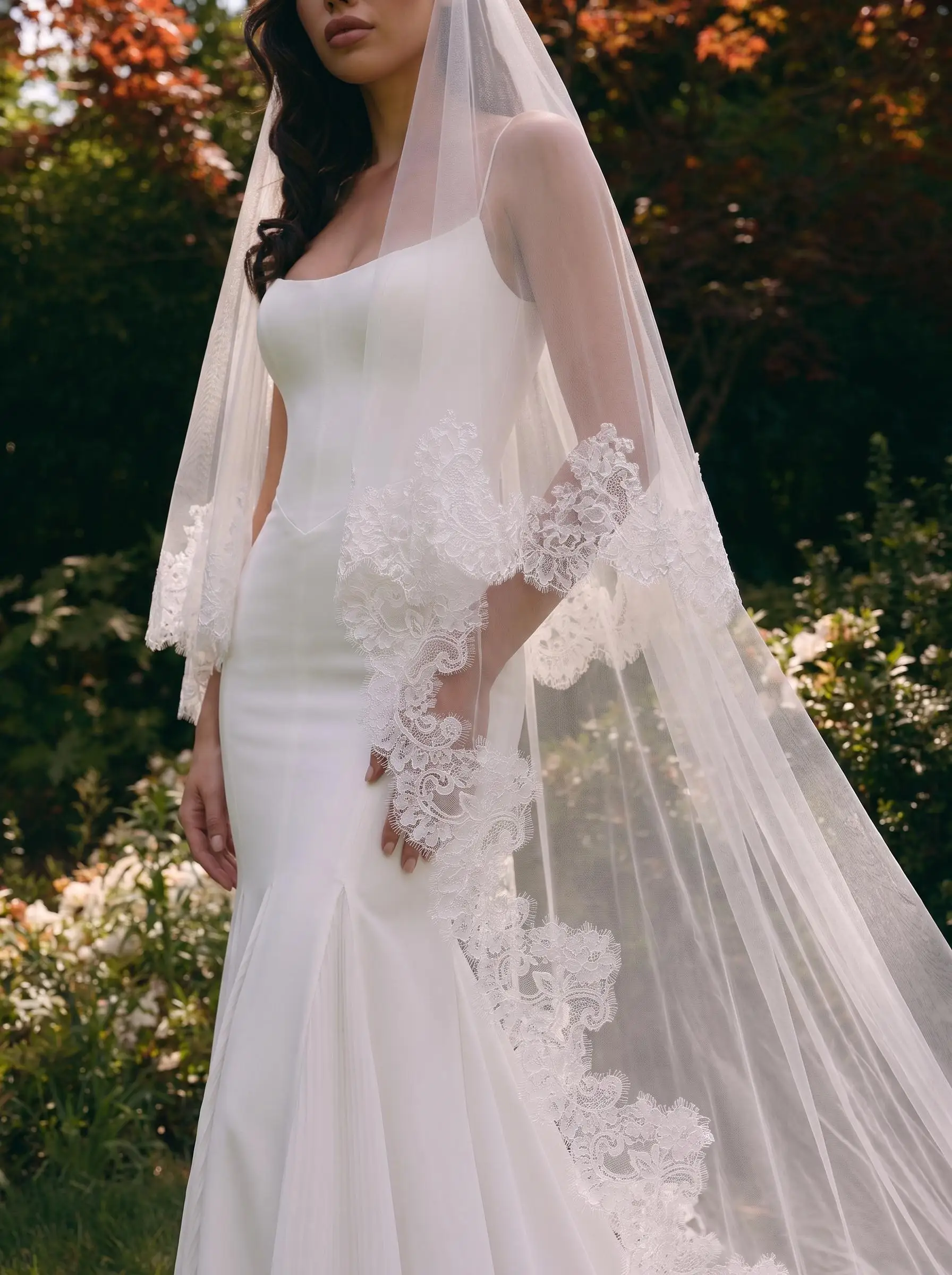 Cathedral Veil with Lace Trim – Two Tier Wedding Ivory Veil
