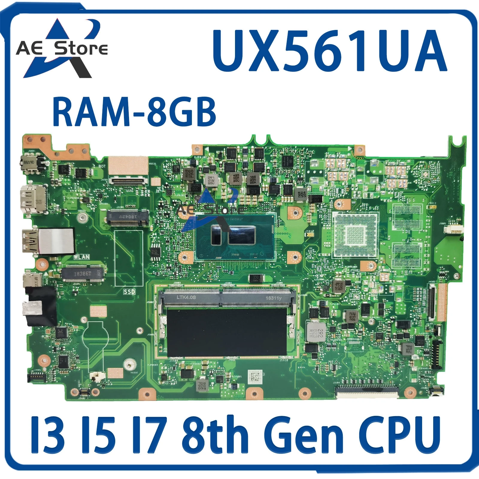 UX561UA Mainboard For ASUS UX561U X561U UX561UAR Q525UAR Q525UA Q505UAR Laotop Motherboard I3 I5 I7 8th Gen 8G-RAM UMA