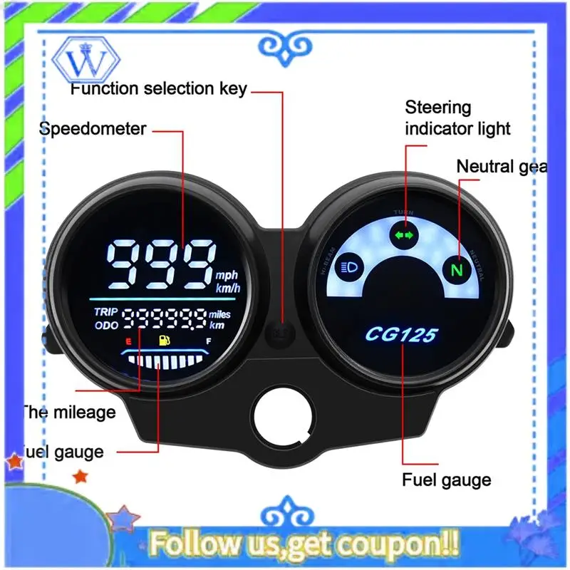 

M46K-1PC Motorcycle LED Digital Dashboard Durable Parts Tachometer Speedometer Gauge For Honda CG125 Replacement Parts