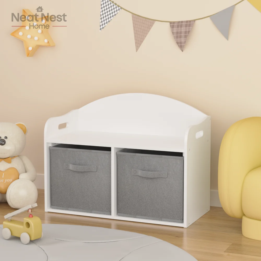 

Kids book rack storage,Kids furniture,Kids Wooden Toy Box/Bench Collapsible Fabric Drawers,Toy Storage Cabinet Organizer,White