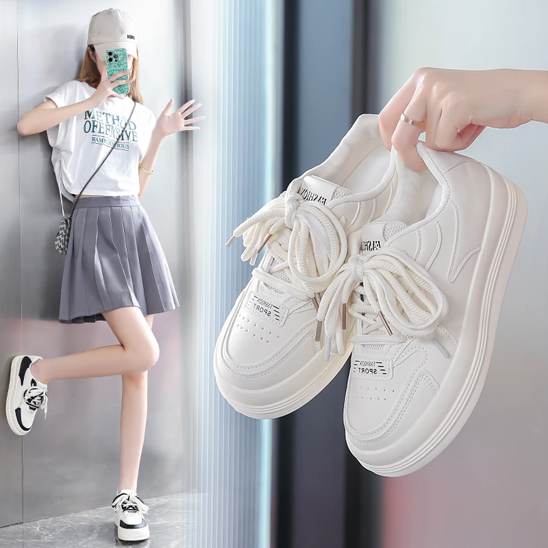 

Women's Casual Sport Flats Versatile White Sneakers Thickened Heel Eva Insole Rubber Upper Summer Season