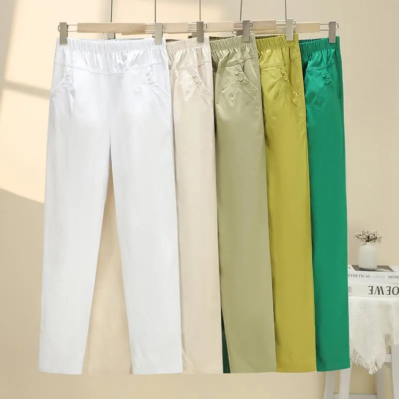 

Эластичные свободные брюки-момы, весенняя новинка 2025, однотонные повседневные длинные брюки для женщин среднего и старшего возраста