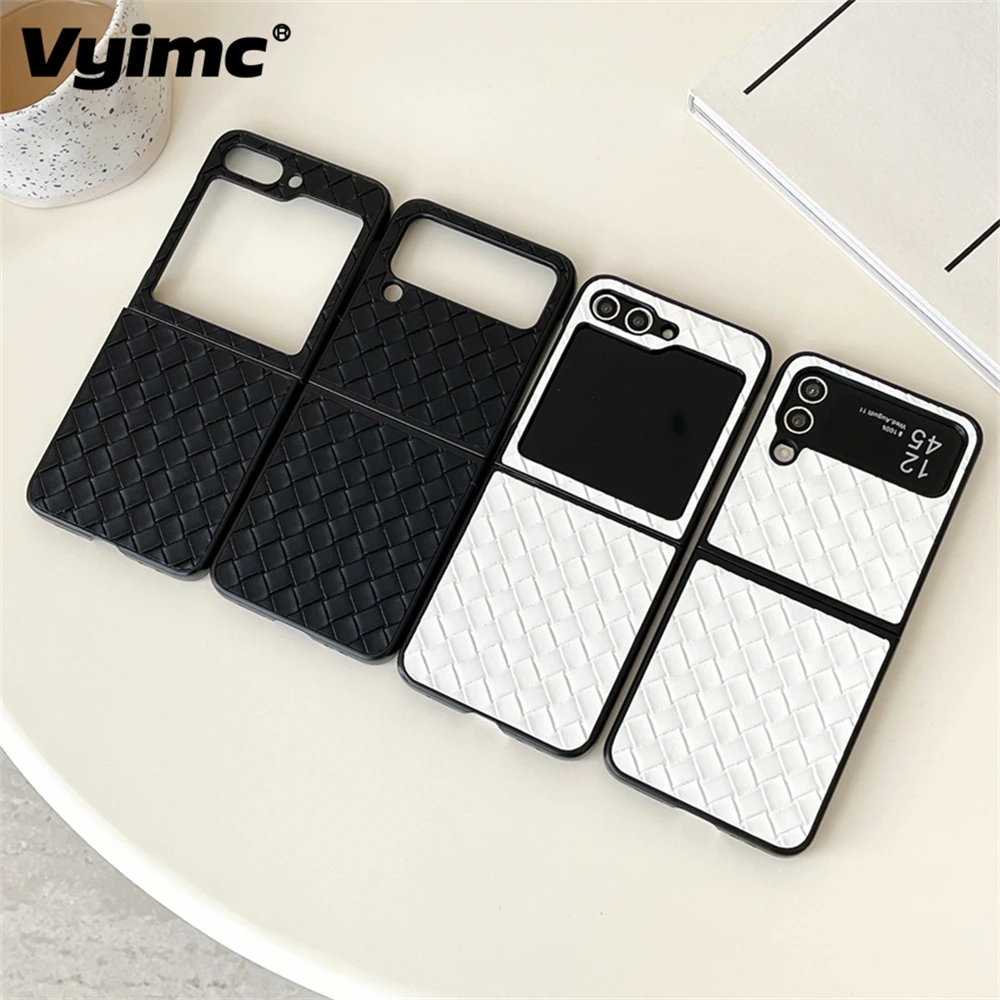 Fashion Woven Texture Skin Feeling PU Leather Phone Case For Samsung Z Flip 3 4 5 Z Flip 6 5G Solid Color Business Back Cover