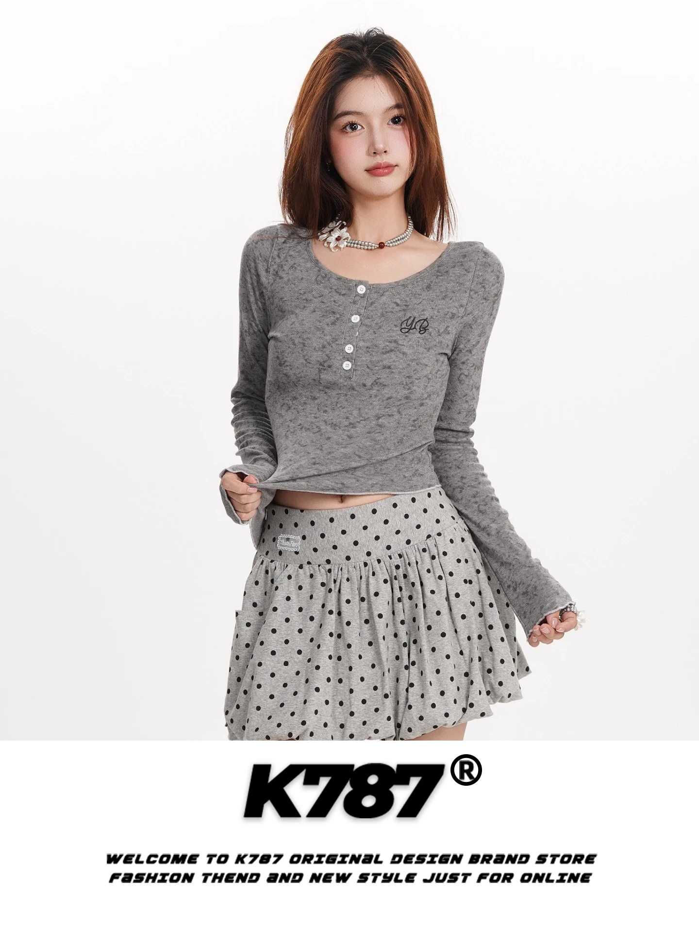 

K787 American Sle Retro Long Sve ort T-irt Women's Slim Fit Pure Desire Wind Irregular Hem Top for Autumn