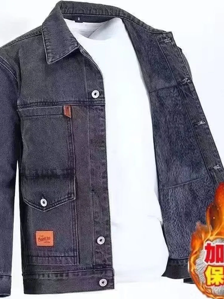 

Men's Denim Jaet Winter Thiened Fce Large Size Loose Fit Windproof Waterproof Multi-ket Workwear Casual Outerwear
