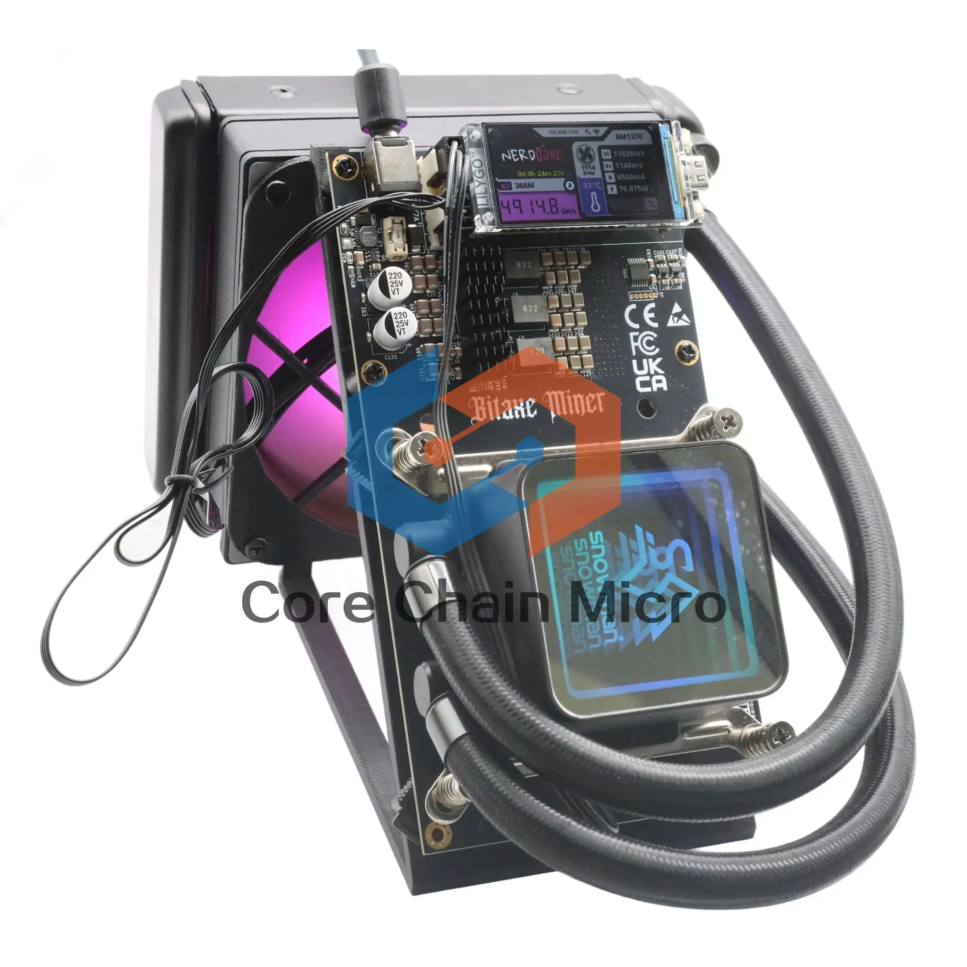 Water Cooling NerdQaxe++ 4.8T, Quiet Home Open-Source BTC Solo Miner, 80W Low Power Draw with Power Supply