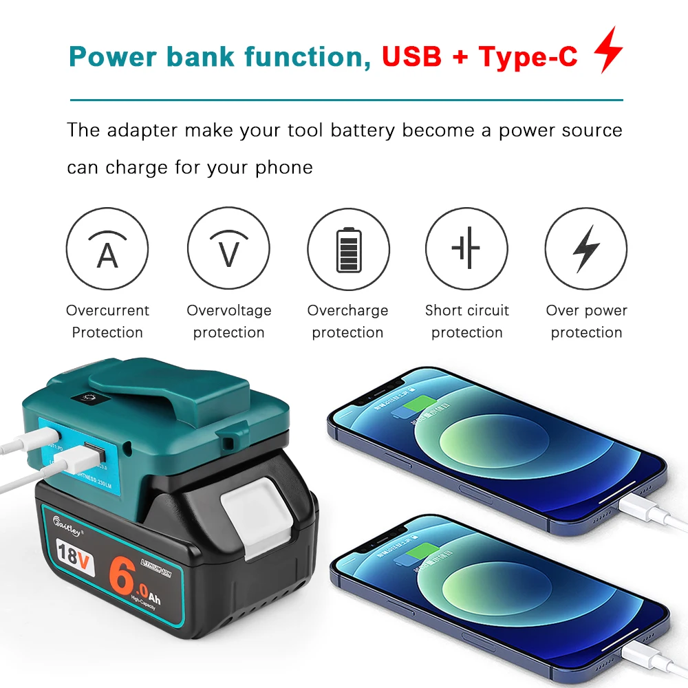 Flashlight Adapter for Makita 14V 18V Battery with LED light lamp USB output Plug Power bank extension kit External accessories