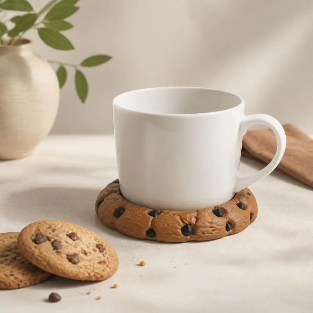 3D Simulation Chocolate Chip Cookie Coaster Bite Mark Detail Heat Resistant Cup Holder Coaster Absorbent Material Mug Coaster