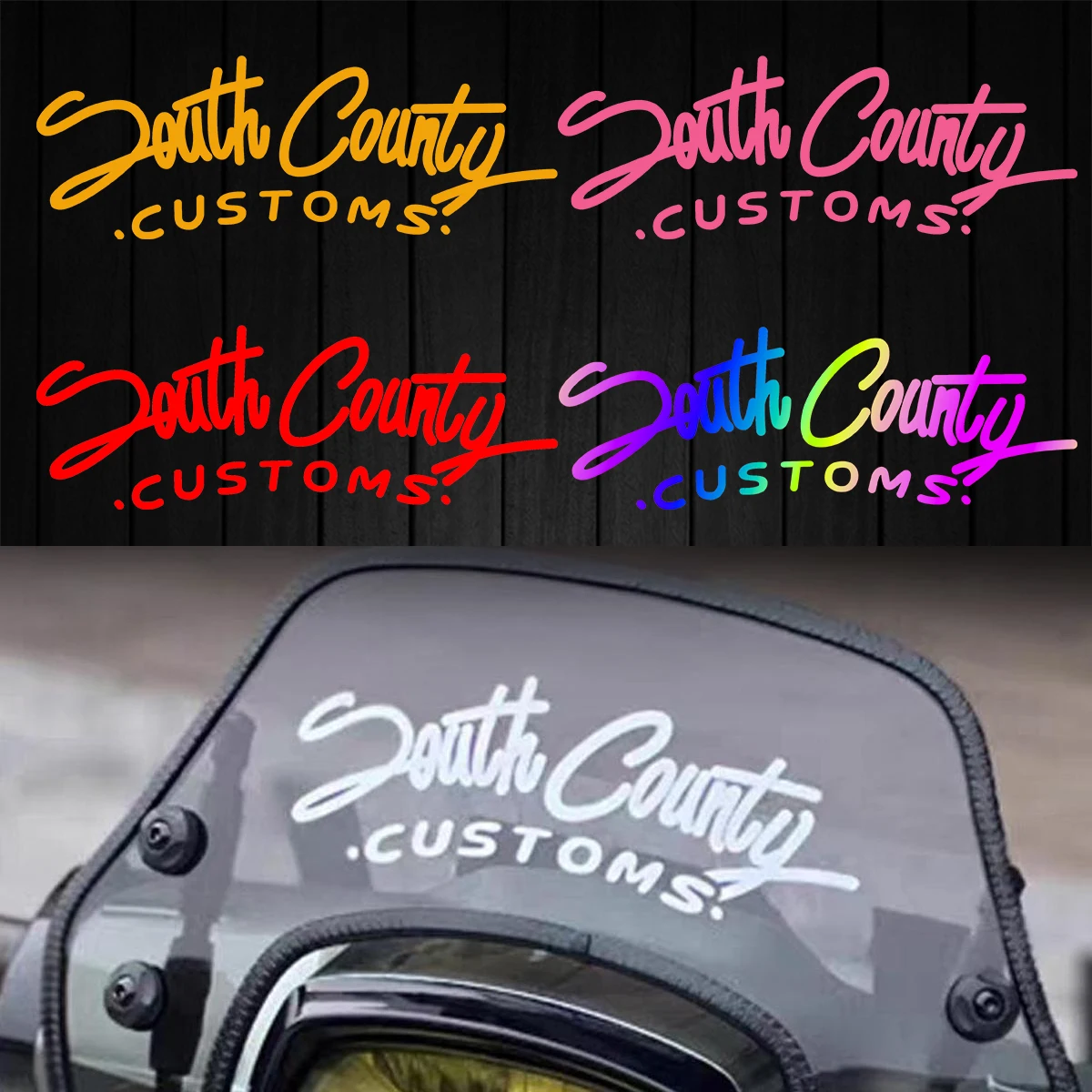 

"South County "Personalized Text Reflective Stickers Decor Motorcycle Scooter Body Front Windshield Fuel Tank Accessories Decals