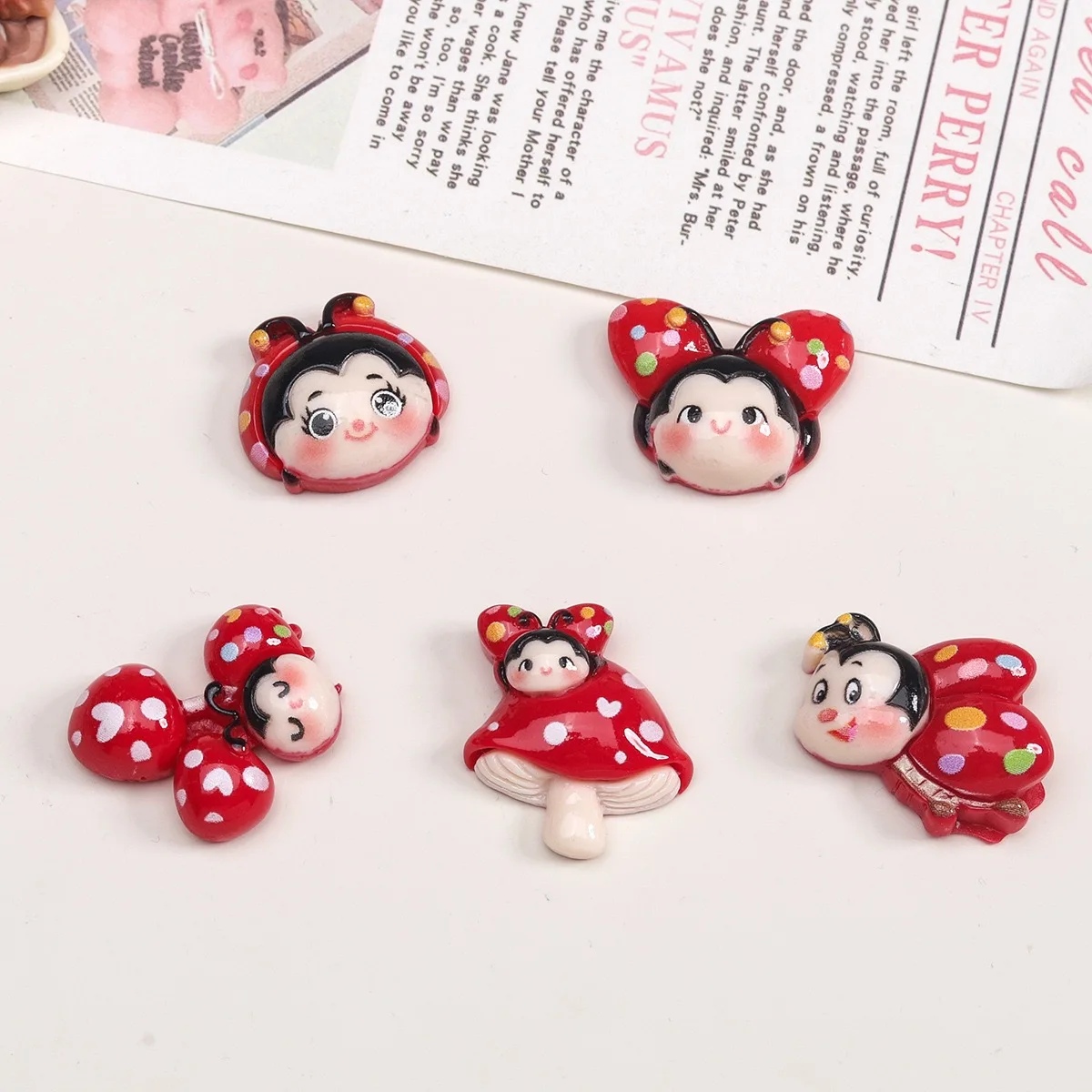 Cartoon Ladybird Resin Cabochons 20pcs Cute Flat Back Cartoon Animal Embellishments For Hair Bows Wholesale