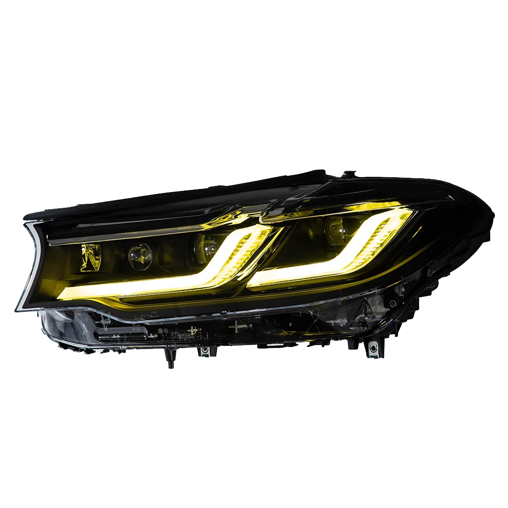 Headlight for BMW 5Series G30 F90 Pre-Lci Upgrade LCI Blue Black Eyebrow Double-color DRL Yellow White Switch Front Light
