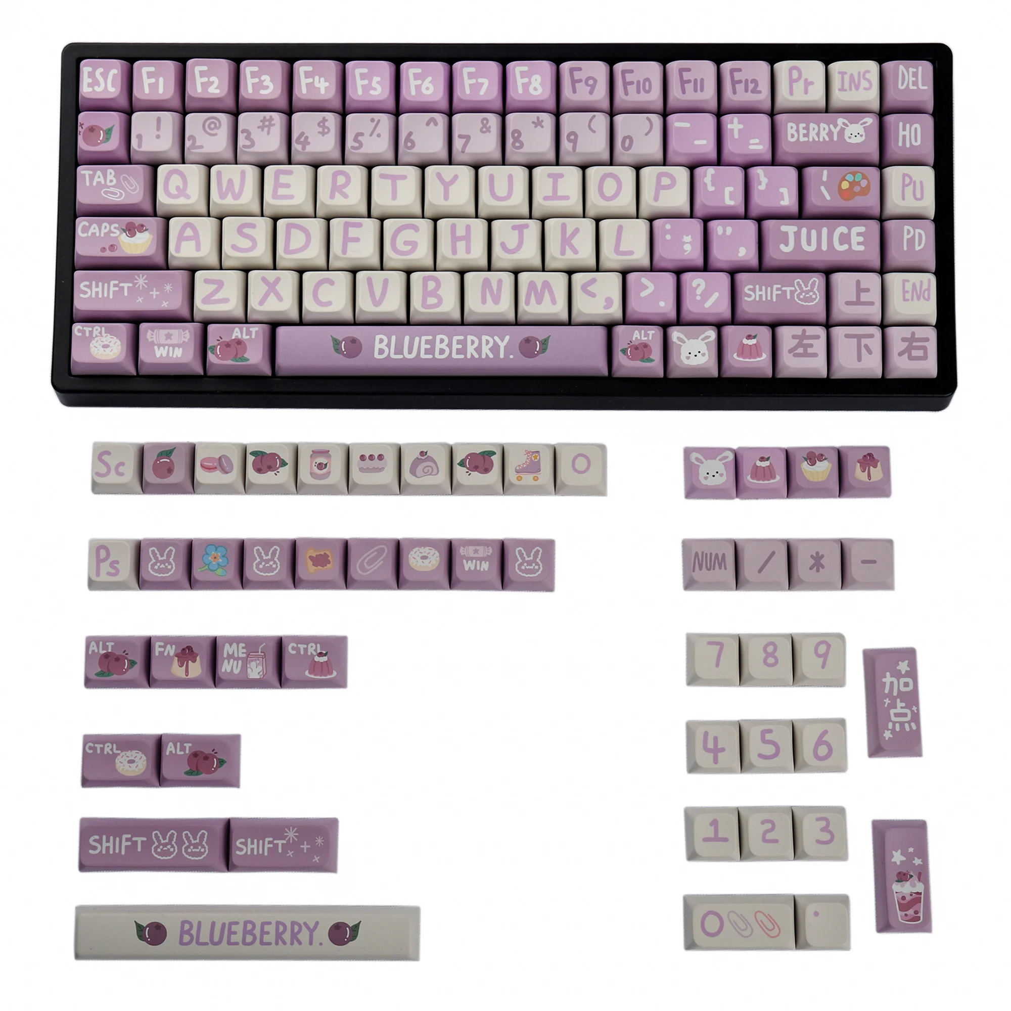 

Черничный праздник кролика тема колпачок XDA высокомеханическая клавиатура PBT сублимационная колпачок 60/68/84