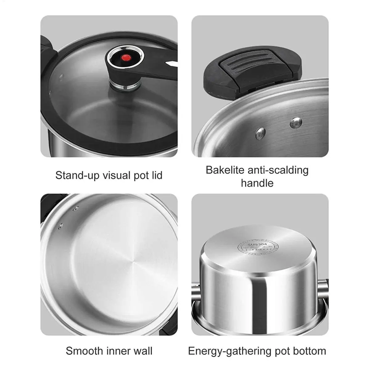 fitfit Portable Pressure Cooker Fast Cooking Stew Pot Pressure Cooker Stainless Steel Fast Cooking Multifunctional Kitchen Tool
