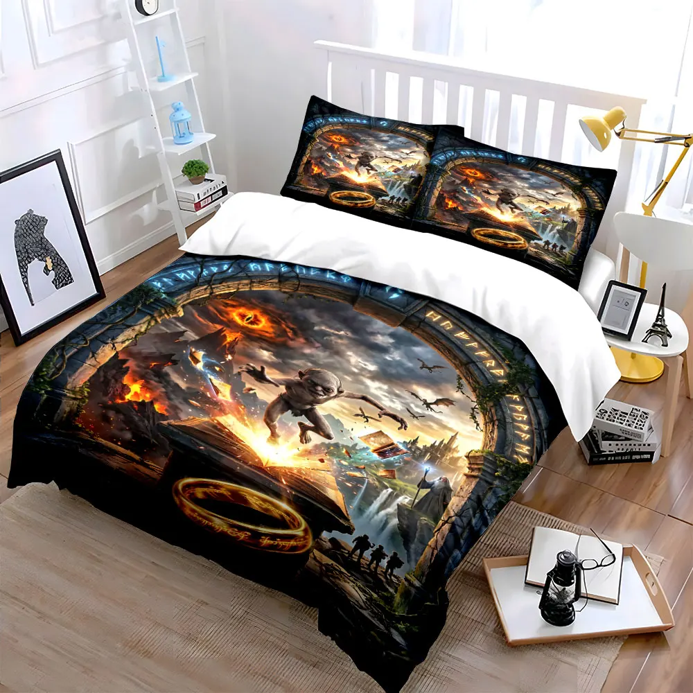 Middle-earth Fantasy Adventure with the Ring Print Bedding Set 1 Duvet Cover 2 Pillowcases for Adult and Children Luxury Gift
