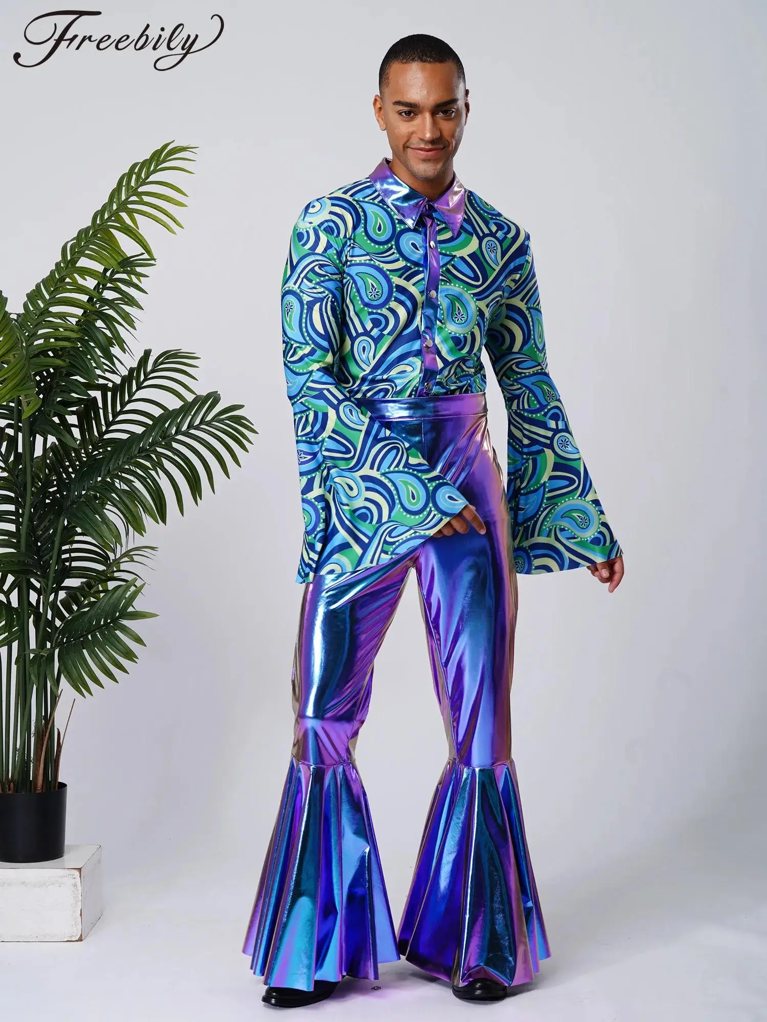 

Flares Men Disco Halloween Costume Retro 70s Party Clubwear Shiny Jumpsuit Tassel Pants Metallic Romper Cosplay Hippie Costume
